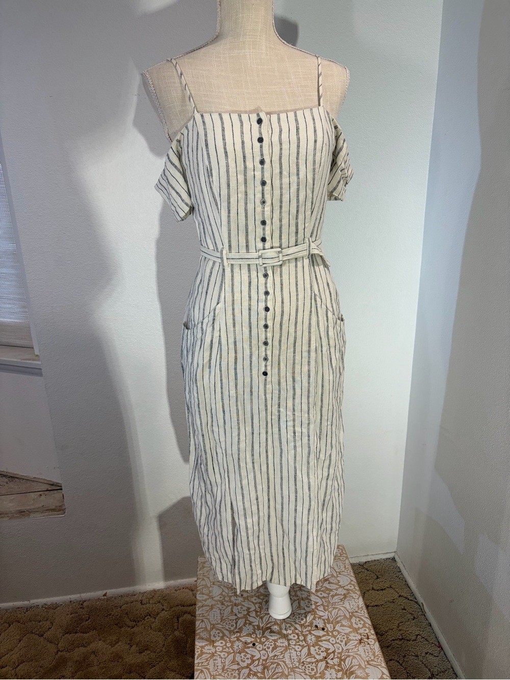 Cooperative urban outfitters Cream Midi Dress with Black Stripes